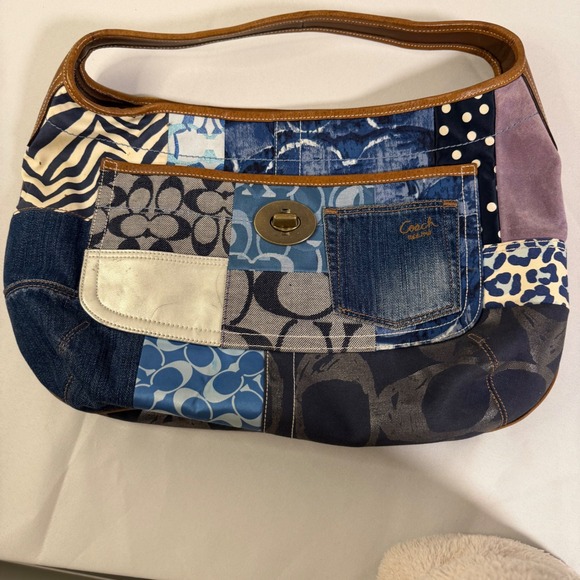 Coach Handbags - Coach Ergo Patchwork Hobo Women XL Blue Denim Suede Leather Bag 10809